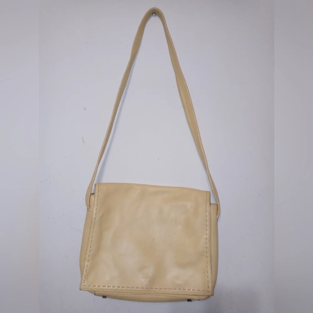 Vintage Anne Klein Retro Pale Yellow Leather Satchel Crossbody/Shoulder bag